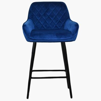Carson Bar Stool Blue Velvet & Black Leg