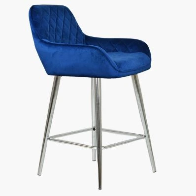 Carson Bar Stool Blue Velvet & Chrome Leg