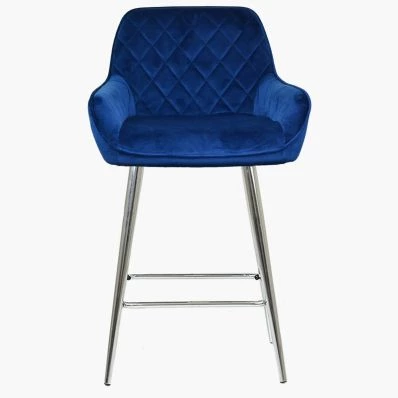 Carson Bar Stool Blue Velvet & Chrome Leg