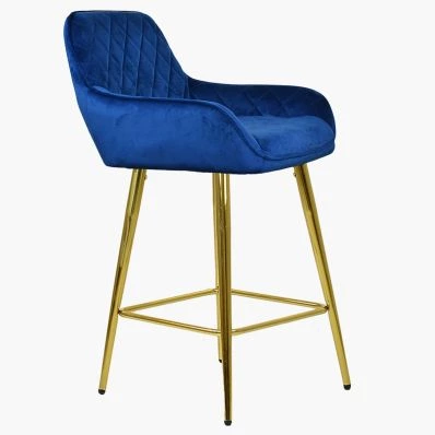 Carson Bar Stool Blue Velvet & Gold Leg