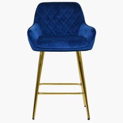 Carson Bar Stool Blue Velvet & Gold Leg