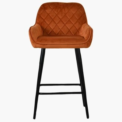 Carson Bar Stool Burnt Orange Velvet & Black Leg