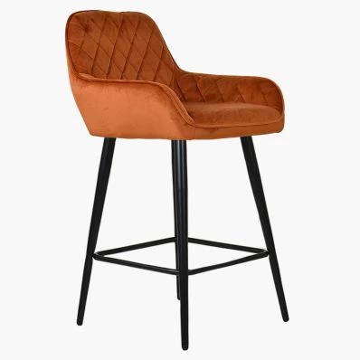 Carson Bar Stool Burnt Orange Velvet & Black Leg