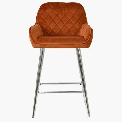 Carson Bar Stool Burnt Orange Velvet & Chrome Leg