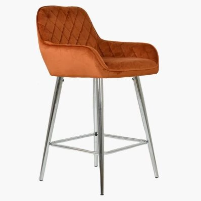 Carson Bar Stool Burnt Orange Velvet & Chrome Leg