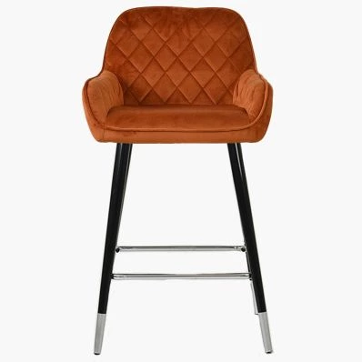 Carson Bar Stool Burnt Orange Velvet & Black \ Silver Leg