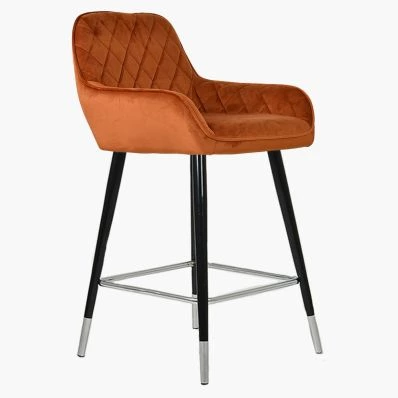 Carson Bar Stool Burnt Orange Velvet & Black \ Silver Leg