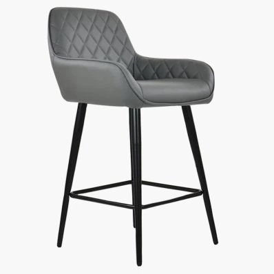 Carson Bar Stool Dark Grey Leather & Black Leg