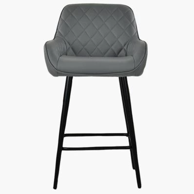 Carson Bar Stool Dark Grey Leather & Black Leg