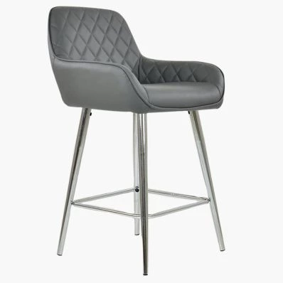 Carson Bar Stool Dark Grey Leather & Chrome Leg