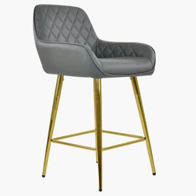 Carson Bar Stool Dark Grey Leather & Gold Leg