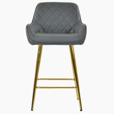 Carson Bar Stool Dark Grey Leather & Gold Leg