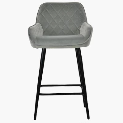 Carson Bar Stool Grey Velvet & Black Leg