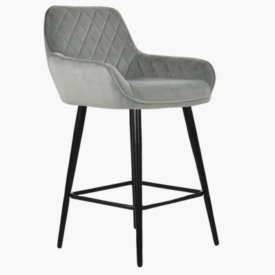 Carson Bar Stool Grey Velvet & Black Leg