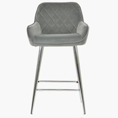Carson Bar Stool Grey Velvet & Chrome Leg