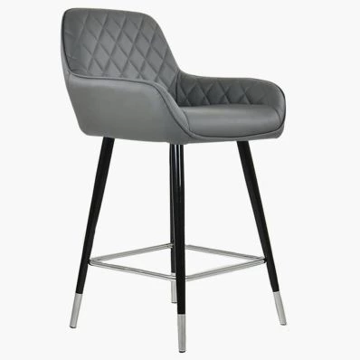 Carson Bar Stool Dark Grey Leather & Black \ Silver Leg