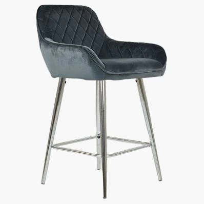 Carson Bar Stool Dark Grey Velvet & Chrome Leg