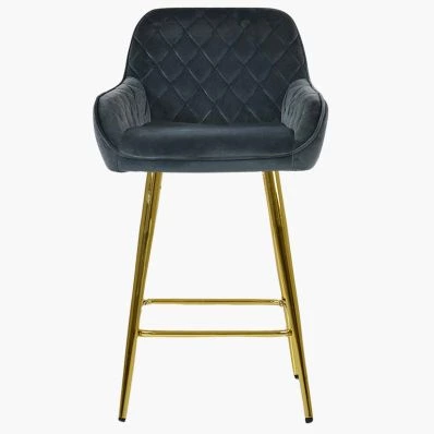 Carson Bar Stool Dark Grey Velvet & Gold Leg