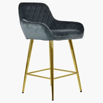 Carson Bar Stool Dark Grey Velvet & Gold Leg