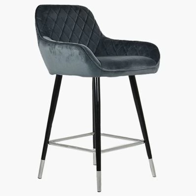 Carson Bar Stool Dark Grey Velvet & Black \ Silver Leg