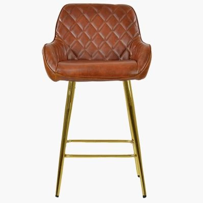 Carson Bar Stool Tan Brown Leather & Gold Leg