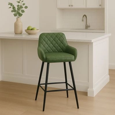Carson Bar Stool Vintage Green Leather & Black Leg
