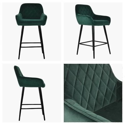 Carson Bar Stool Green Velvet & Black Leg