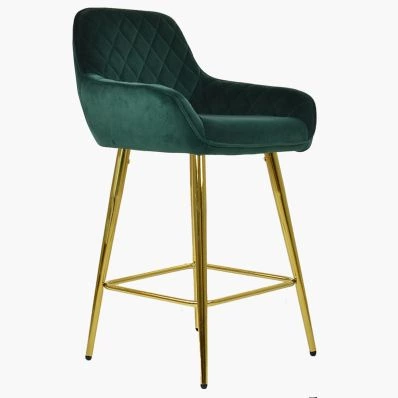 Carson Bar Stool Green Velvet & Gold Leg