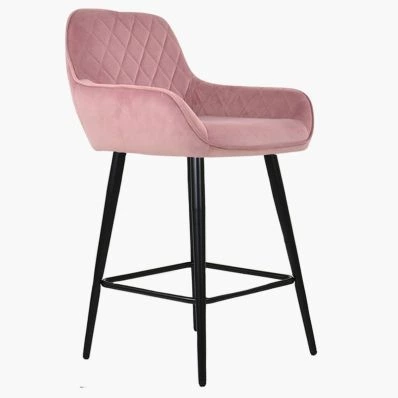 Carson Bar Stool Pink Velvet & Black Leg
