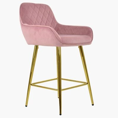 Carson Bar Stool Pink Velvet & Gold Leg