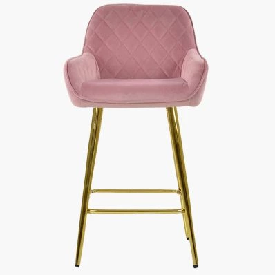 Carson Bar Stool Pink Velvet & Gold Leg