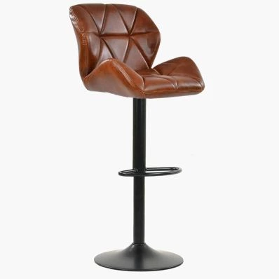 Cedar Bar Stool Vintage Tan Brown Leather & Black Base