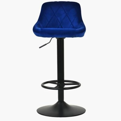Charlie Bar Stool Blue Velvet & Black Base