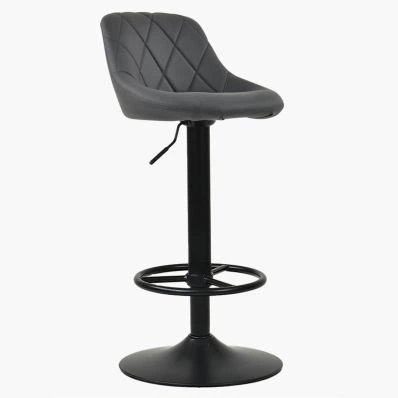 Charlie Bar Stool Dark Grey Leather & Black Base