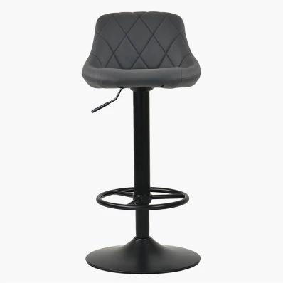Charlie Bar Stool Dark Grey Leather & Black Base