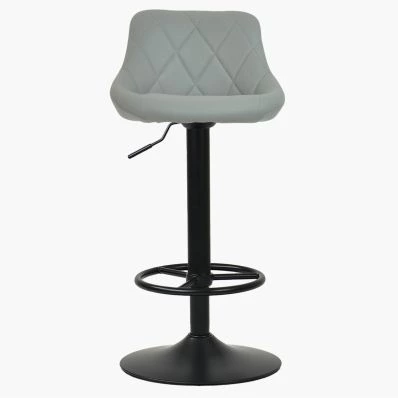 Charlie Bar Stool Grey Leather & Black Base