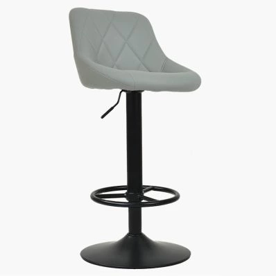 Charlie Bar Stool Grey Leather & Black Base