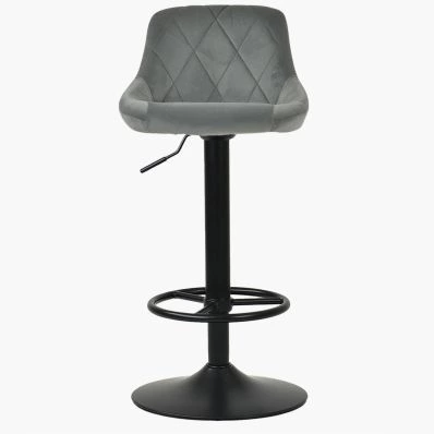 Charlie Bar Stool Grey Velvet & Black Base