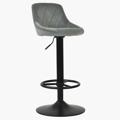 Charlie Bar Stool Grey Velvet & Black Base