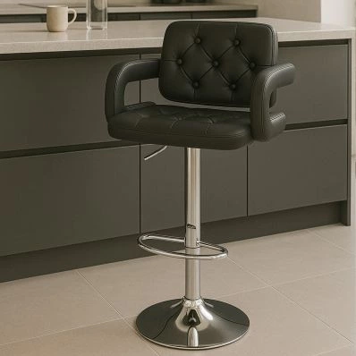 Chase Bar Stool Black Leather & Chrome Base