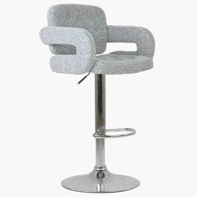 Chase Bar Stool Grey Boucle Fabric & Chrome Base