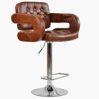 Chase Bar Stool Vintage Tan Brown Leather & Chrome Base