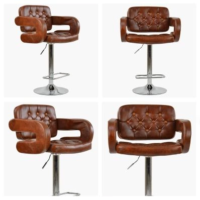 Chase Bar Stool Tan Brown Leather & Chrome Base