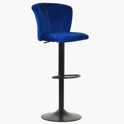Harlem Bar Stool Blue Velvet & Black Base