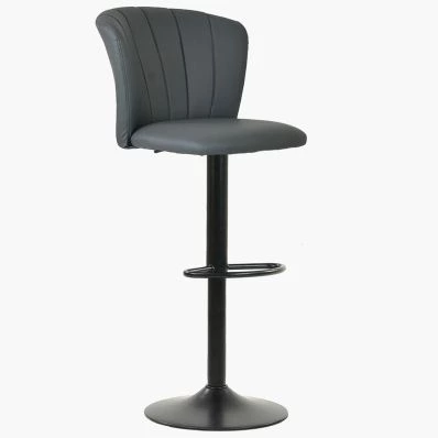 Harlem Bar Stool Grey Leather & Black Base