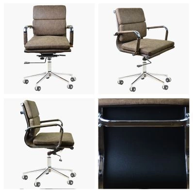 Chester Office Chair Antique Brown Faux Leather & Chrome