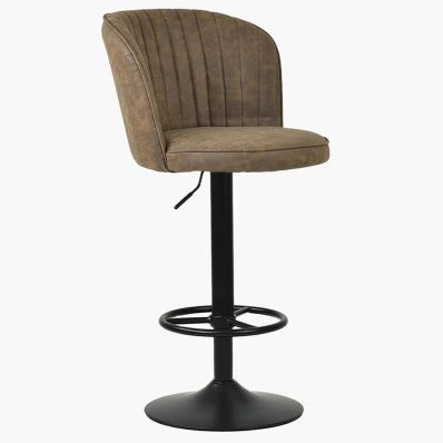 Chicago Bar Stool Antique Brown Leather & Black Base