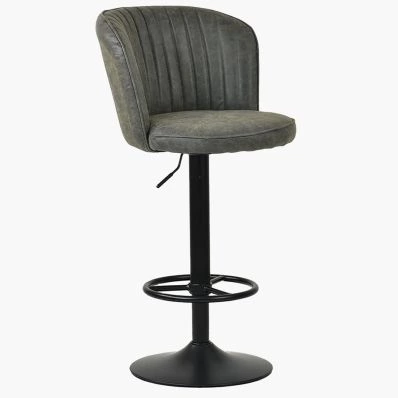 Chicago Bar Stool Vintage Grey Leather & Black Base