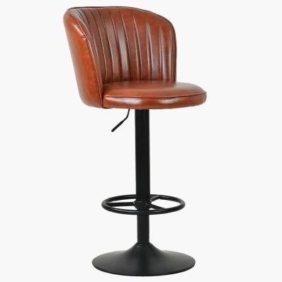 Chicago Bar Stool Vintage Tan Brown Leather & Black Base