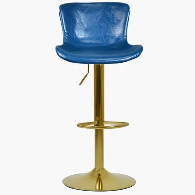 Chloe Bar Stool Blue Leather & Gold Base